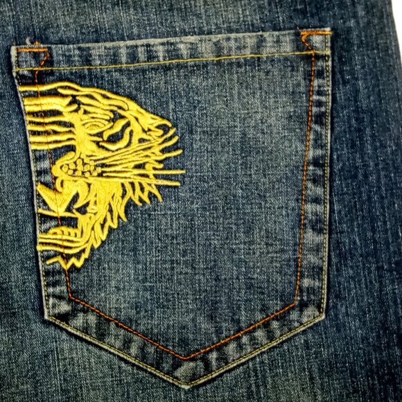 ED HARDY Jeans  sz 42  Gold Pocket Stitch  Button-Fly  Straight-Leg  Bootcut VGC - Picture 4 of 12